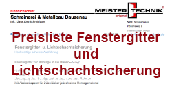 Preisliste Kellersicherung